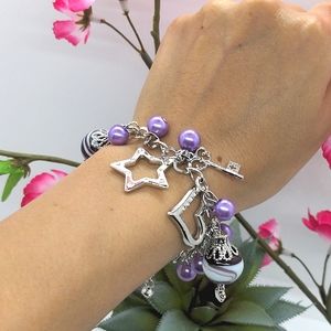 Purple Charm Hearts and Stars Bracelet